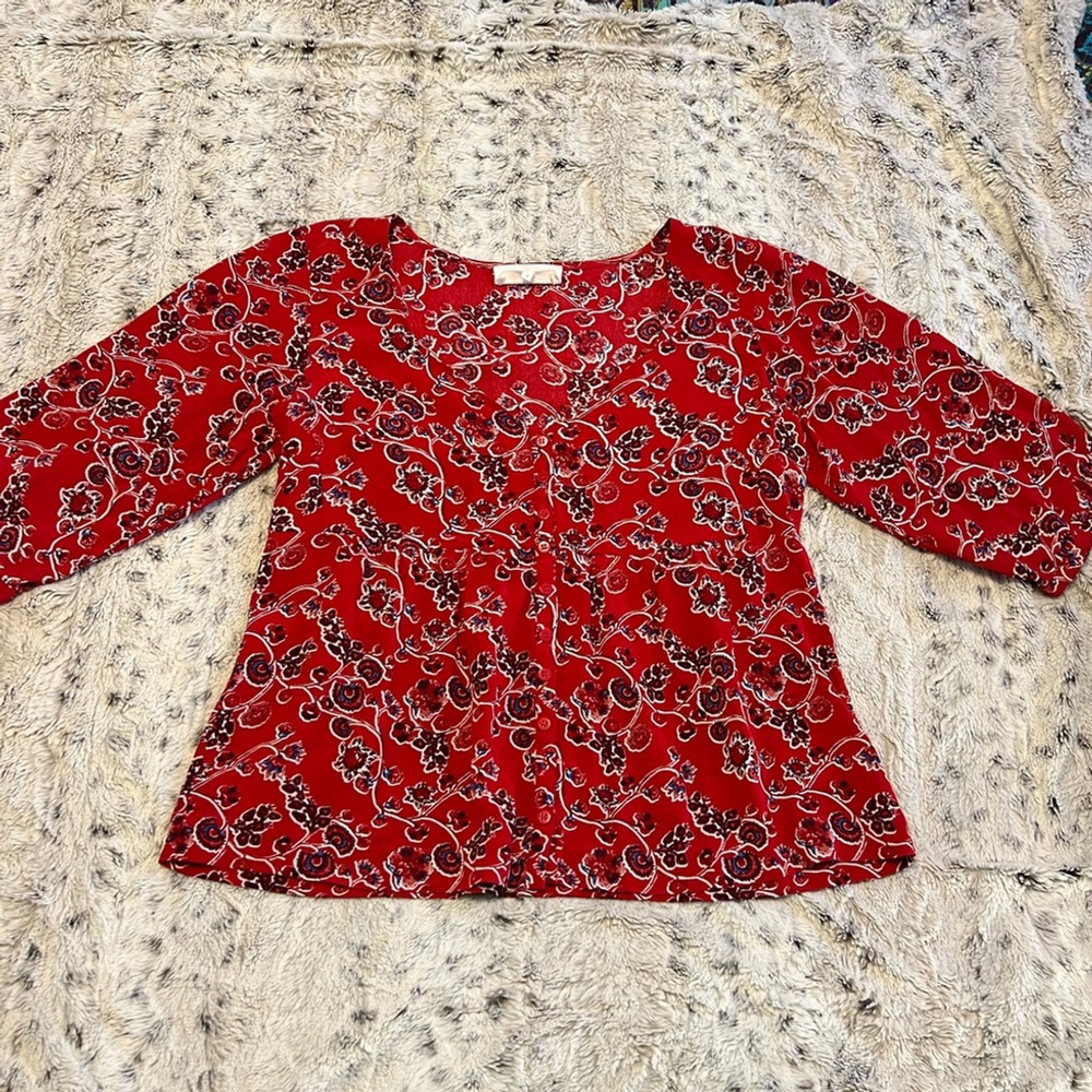 Ba&sh Joy Red Floral Print Blouse Top Womens Size 2 Excellent Condition